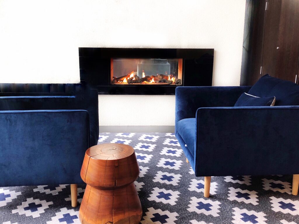 Interior design fireplace and the chairs