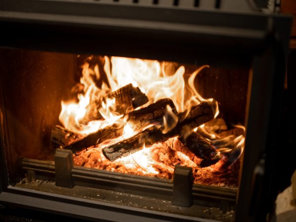 Close-up of a burning fireplace